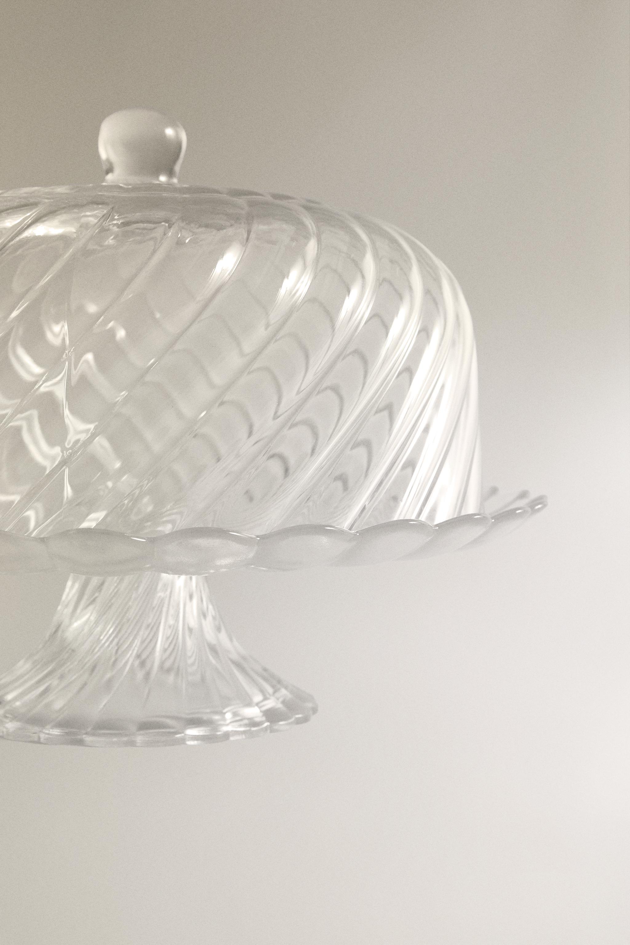 PRÉSENTOIR À GÂTEAUX EN VERRE À RAYURES